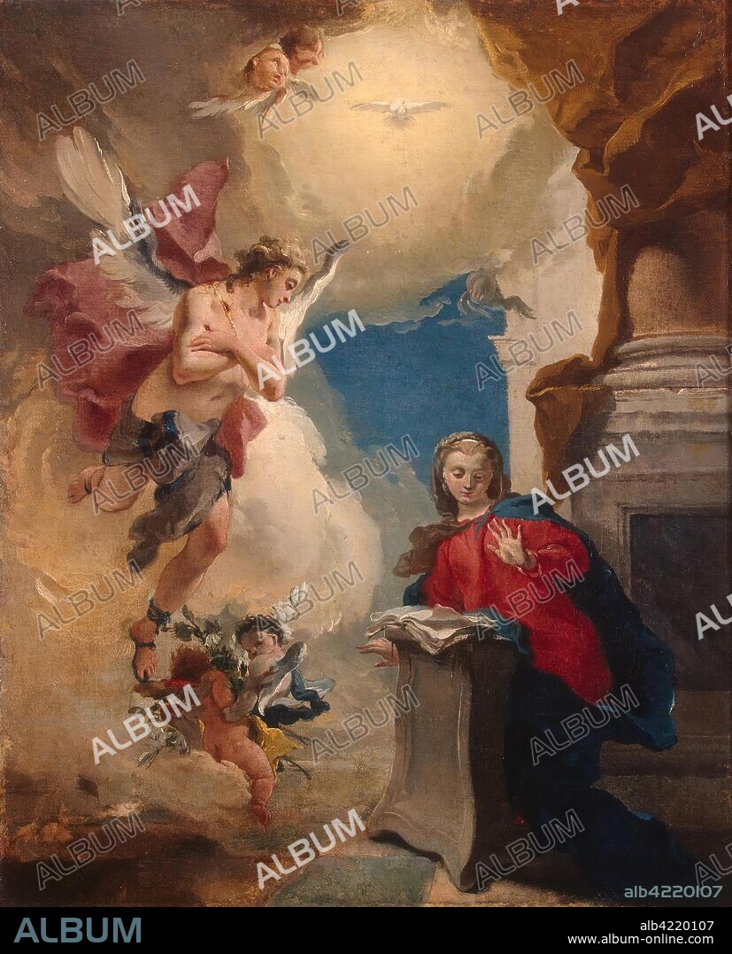 GIAMBATTISTA TIEPOLO. 'The Annunciation'. Italy, Between 1724 and 1725. Dimensions: 46x38 cm.