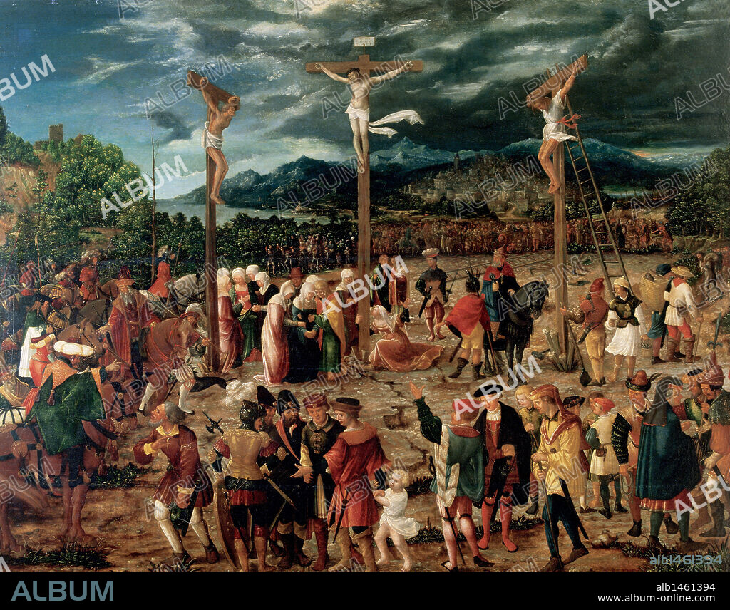 ARTE RENACIMIENTO. ALEMANIA. S. XVI. HANS MIELICH (1516-1573). Pintor alemán. "CRUCIFIXION" (1539). Real Academia de Bellas Artes de San Fernando. Madrid.