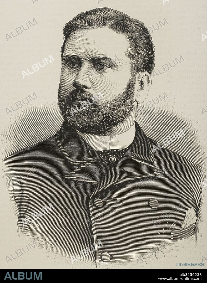 Raimundo Fernández Villaverde (1848-1905). Político y economista español. Ministro de Hacienda en el gobierno Silvela, presidente del Congreso. Grabado por Arturo Carretero. La Ilustración Española y Americana, 1884.