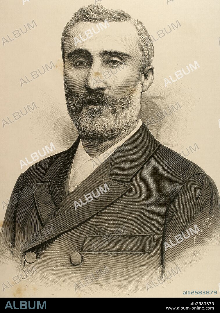 MAURA, Antonio (1853-1925). Político español. Diputado liberal. Ministro en el gabinete Sagasta (1892-1895) y Presidende del Gobierno en 1907. Su dura actuación durante la Semana Trágica le valió la enemistad del pueblo hasta verse obligado a dimitir. Grabado de A. Carretero. "La Ilustración Española y Americana", 1892.
