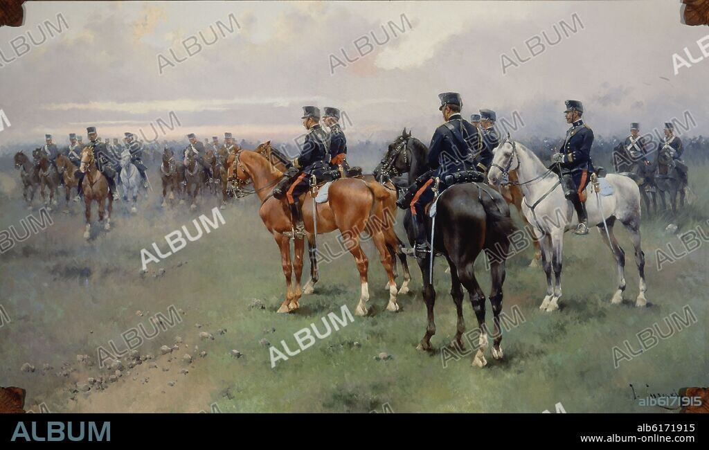 JOSE CUSACHS Y CUSACHS (1851-1908). EL GENERAL MARTINEZ CAMPOS PASA REVISTA AL REGIMIENTO 14 LIGERO DE ARTILLERIA - 1904.
