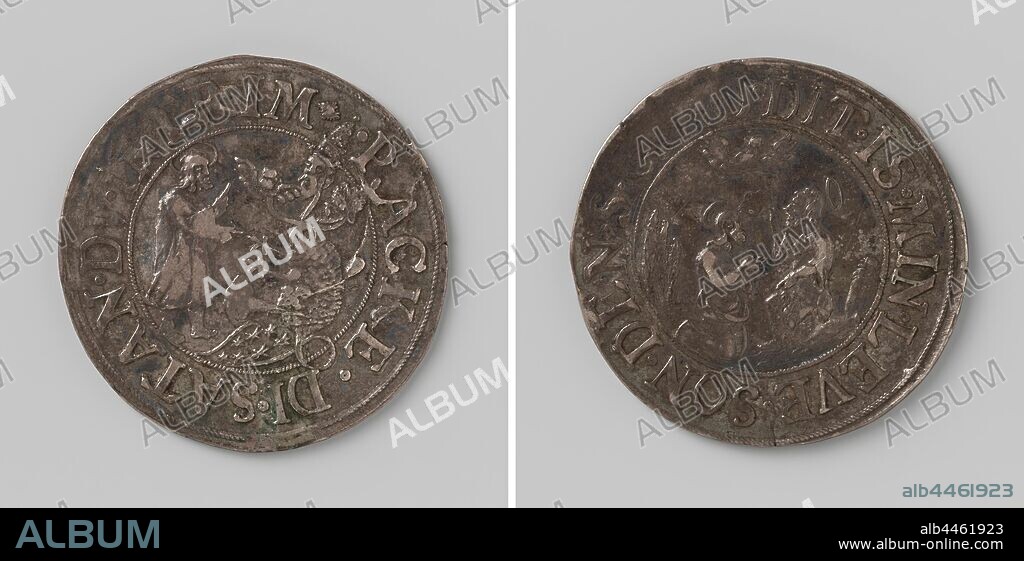 Interim of Augsburg, proclaimed by Karel V on the Reichstag, Silver Medal Obverse: Christ standing in front of a monster with an angel, pope and Turks head, representing the Interim in a circular. Reverse: John the Baptist baptizes Christ, above them the Holy Spirit in the form of a bird in a wreath of wreath within a description, Augsburg, anonymous, Maagdenburg, 1549, silver (metal), striking (metalworking), d 4.5 cm × w 292 gr.