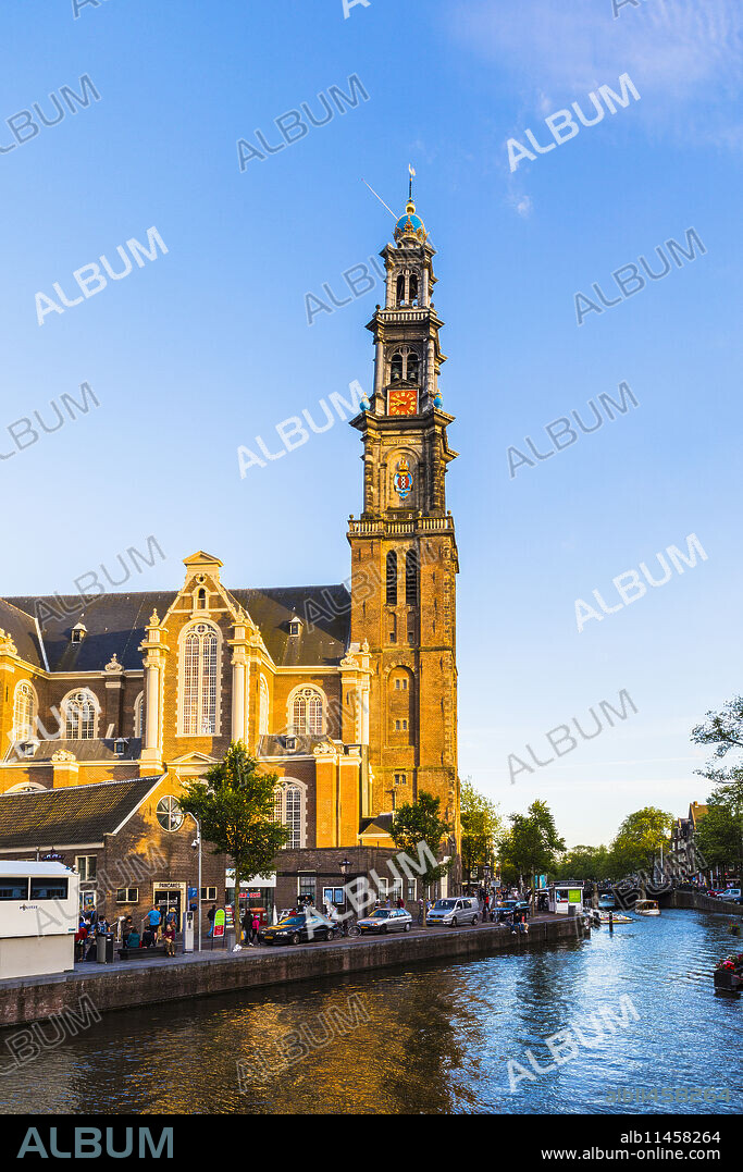 Prinsengracht Canal and Westerkerk, Amsterdam, Netherlands, Europe.