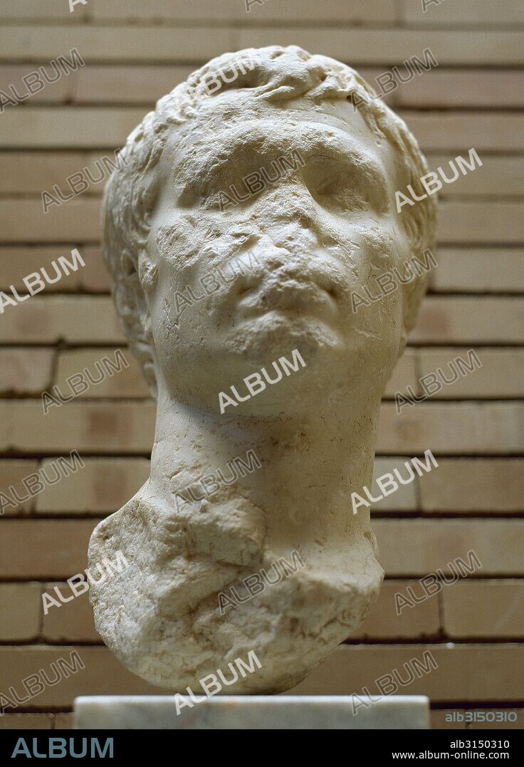 AUGUSTO, Cayo Julio Octavio (Roma,61 a. C. -Nola,14 d. C.). Primer emperador romano e hijo adoptivo de César. Busto de AUGUSTO. Museo Nacional de Arte Romano. Mérida. Provincia de Badajoz. Extremadura. España.