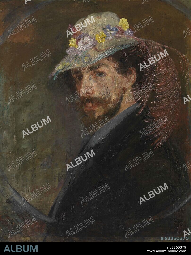 JAMES ENSOR. Self-Portrait with Flowered Hat.