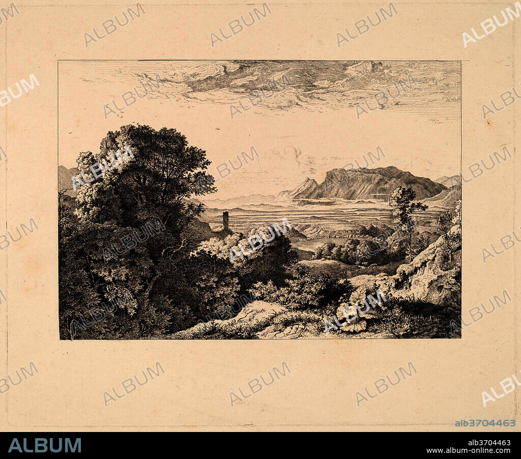 LUDWIG RICHTER. View of the Castle of Olevano. Dated: 1829. Dimensions: plate: 23.8 × 28.9 cm (9 3/8 × 11 3/8 in.)  sheet: 33 × 45.7 cm (13 × 18 in.). Medium: etching on wove paper.