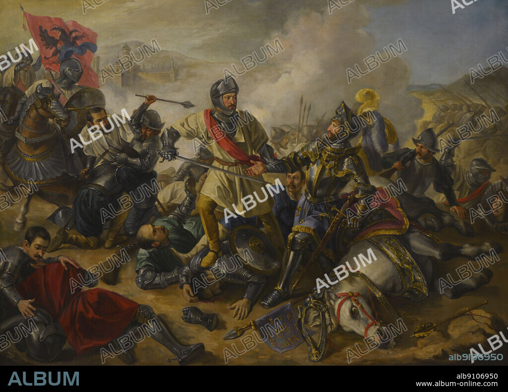 JOSÉ MARÍA ALARCÓN Y CÁRCELES (1848-1904). SPANISH PAINTER.. Rendición de Francisco I en la batalla de Pavía (24 de febrero de 1525). Oleo sobre lienzo por José María Alarcón y Cárceles (1848-1904), 1879. Museo del Ejército. Toledo. España.