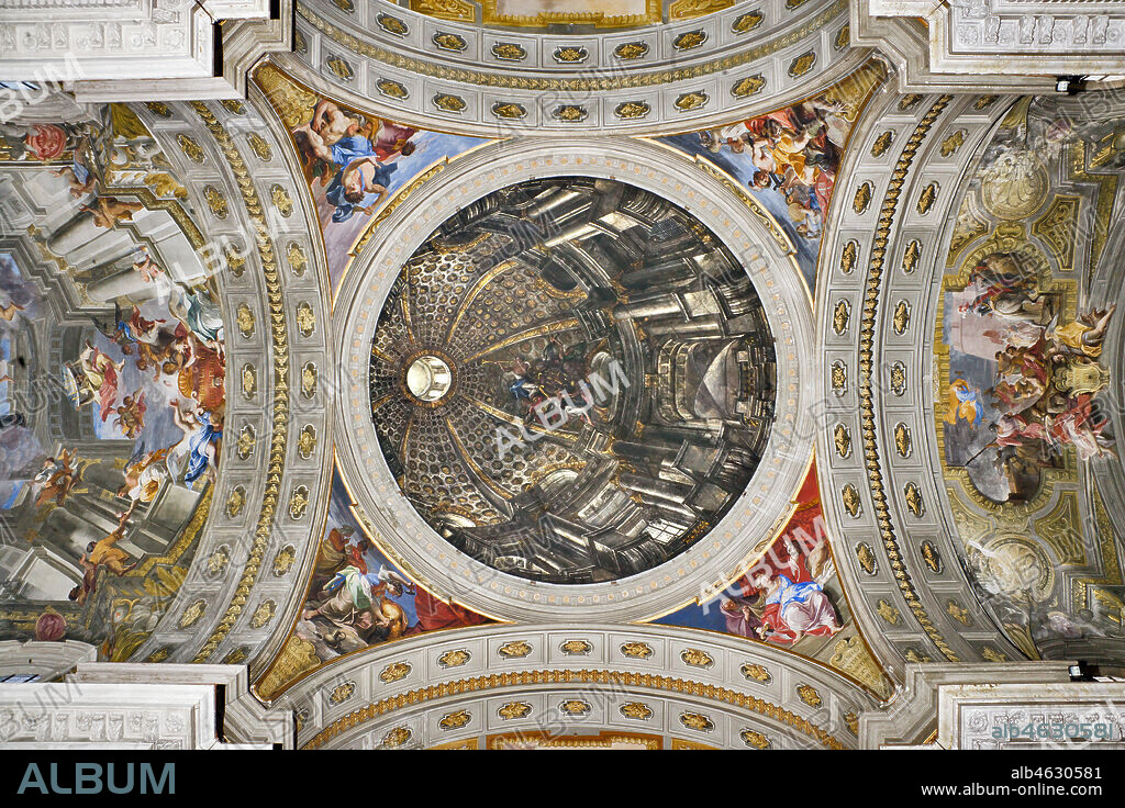 Rome, S. Ignazio Church, interior: view of the vault of the transept with the false dome decorated with a perspectival fresco, by Andrea Pozzo, 1685.