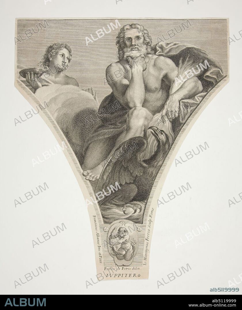 Engraver and Etcher: Giovanni Girolamo Frezza, Italian, 16591741, After: Francesco Albani, Italian, 1578-1660, Jupiter, Etching and engraving, sheet: 28.1 × 34.1 cm (11 1/16 × 13 7/16 in.), Italian, 18th century, Works on Paper - Prints.