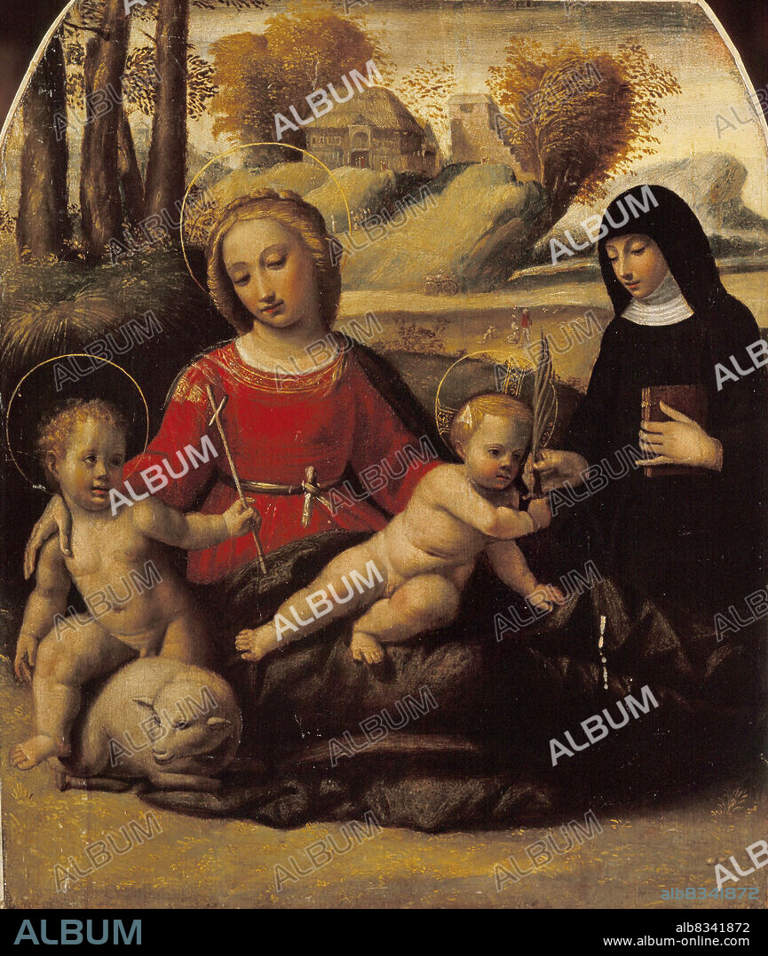 GIOVANNI BATTISTA ORTOLANO (BENVENUTI). Virgin and child with John the Baptist as a Boy and Saint Scholastica.