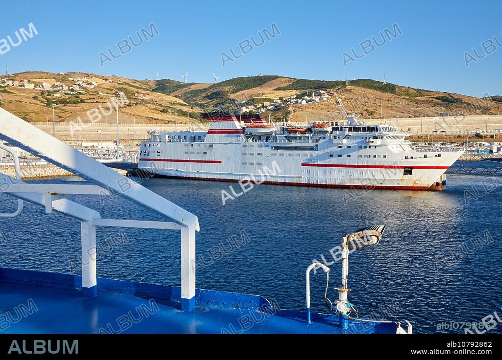 Ferry between Tangier Morocco and Algeciras Spain, Port of Tangier MED, Strait of Gibraltar, Tangier, Morocco, Africa,.