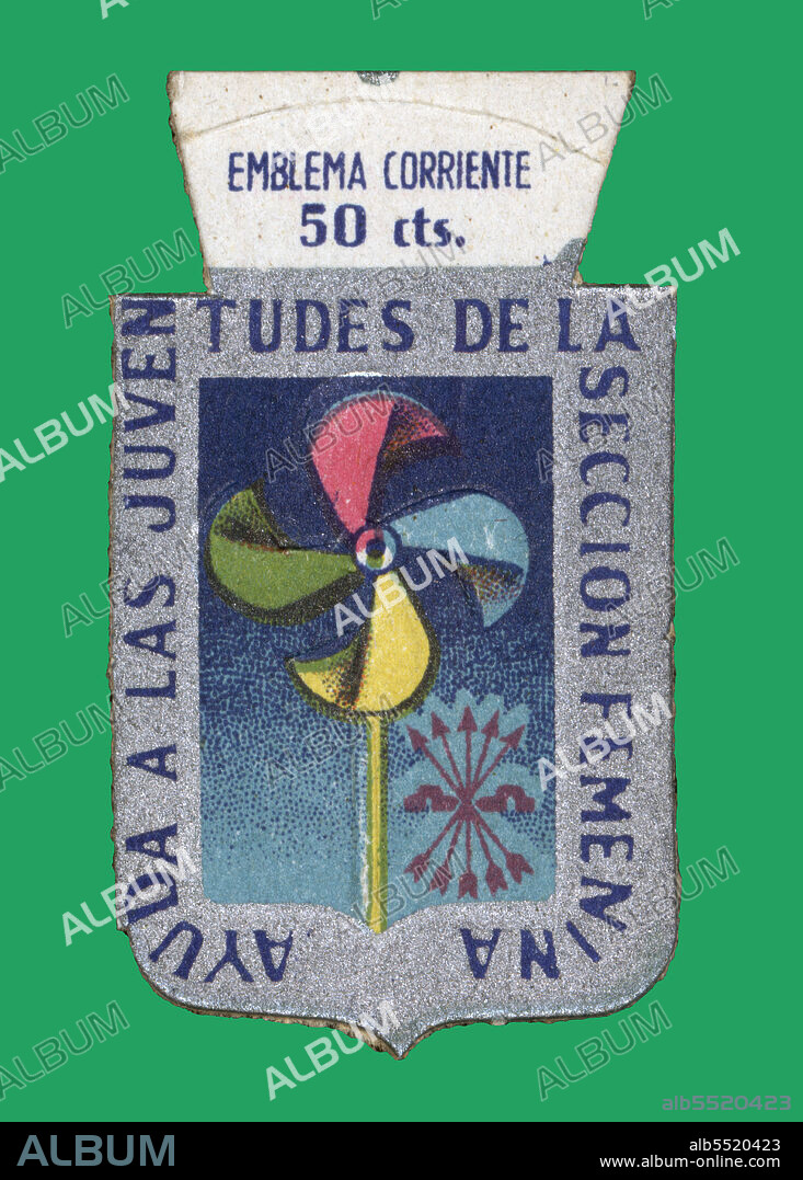 Emblema de Auxilio Social de cincuenta céntimos. Juventudes de la sección femenina.. Años 1940/1945.