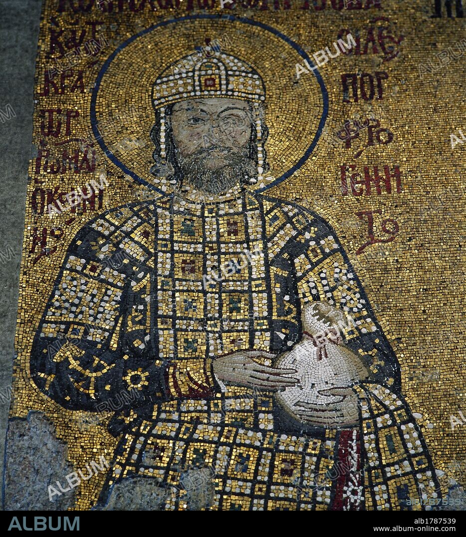 ARTE BIZANTINO. TURQUIA. Mosaico con la representación del EMPERADOR JUAN II COMNENO (1118-1143). Localizado en la galería meridional de la BASILICA DE SANTA SOFIA. ESTAMBUL.