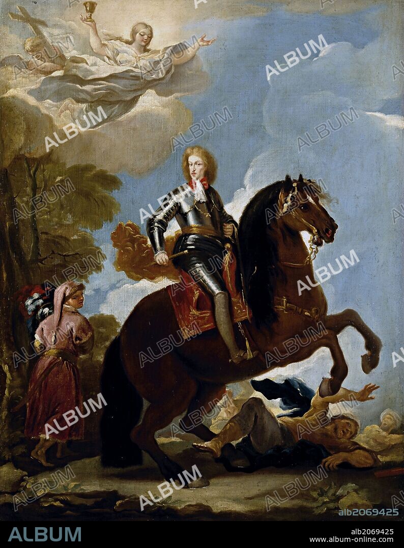 Luca Giordano / 'Carlos II, rey de España, a caballo', Hacia 1694, Escuela Italiana, Óleo sobre Lienzo, 80 cm x 62 cm, P02762.