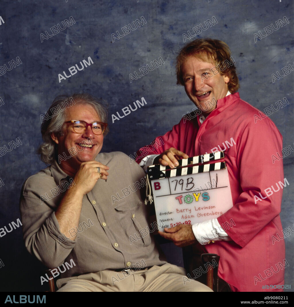 BARRY LEVINSON and ROBIN WILLIAMS in TOYS, 1992, directed by BARRY LEVINSON. Copyright 20TH CENTURY FOX.
