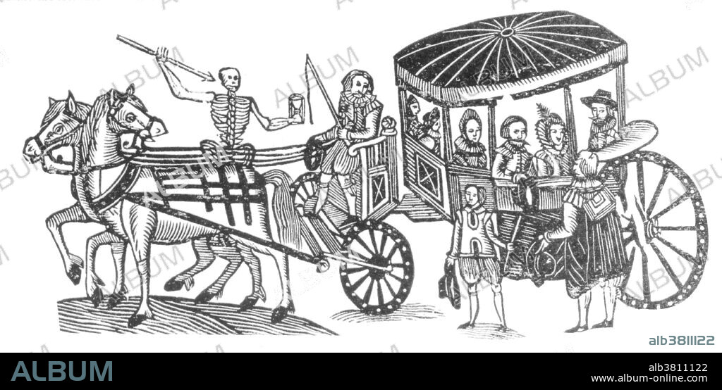 Detail from the title page of, "The History of the Plague in London" by Daniel Defoe, 1722. The author was trapped in London during the plague and gives a first person account of the horrors of the plague.The Great Plague (1665-66) was the last major epidemic of the bubonic plague to occur in the Kingdom of England (part of modern-day United Kingdom). The Great Plague killed an estimated 100,000 people, about 15% of London's population. The 1664-66 epidemic was on a far smaller scale than the earlier Black Death pandemic but was caused by a particularly virulent strain of the disease; it was remembered afterwards as the "great" plague mainly because it was the last widespread outbreak of bubonic plague in England during the 400 year timespan of the Second Pandemic.