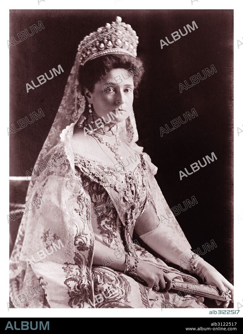 Alexandra Feodorovna (1872 – 17 July 1918), Empress consort of Russia as the spouse of Nicholas II, the last Emperor of the Russian Empire, 1913.