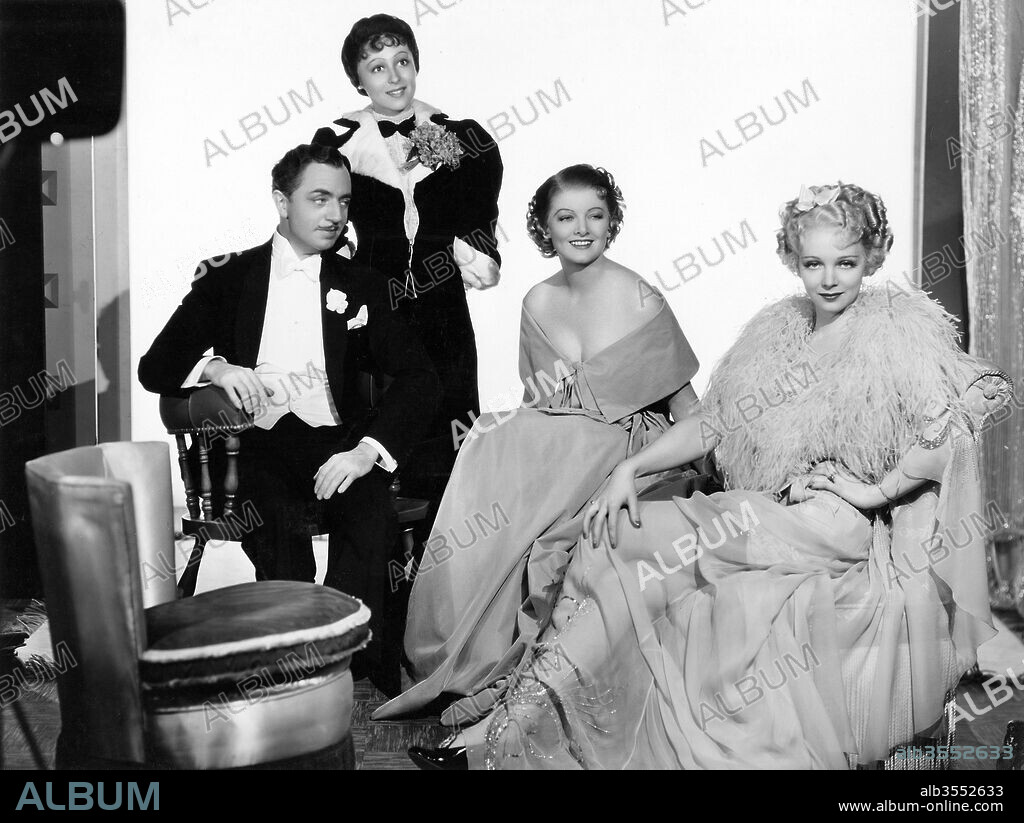 LUISE RAINER, MYRNA LOY, VIRGINIA BRUCE and WILLIAM POWELL in THE GREAT ZIEGFELD, 1936, directed by ROBERT Z. LEONARD. Copyright M.G.M.