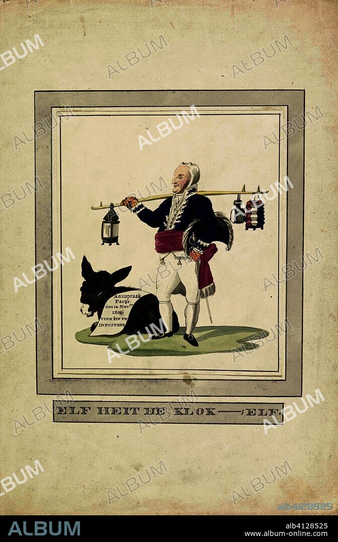 Spotprent op Talleyrand, 1813. Elf heit de klok -; Elf (title on object). Draughtsman: anonymous. Dating: 1813. Place: Netherlands. Measurements: h 245 mm × w 210 mm; h 482 mm × w 318 mm.