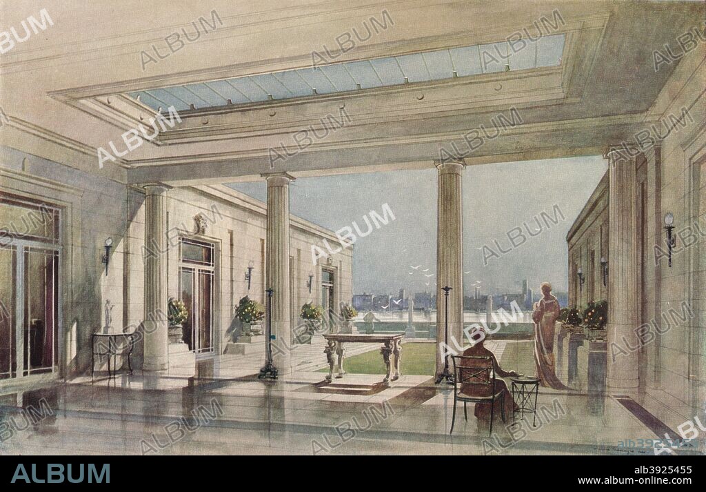 'A House in Grosvenor Road, Westminster (Thames Embankment). G. & A. Gilbert Scott, Architects', c1921. 129 Grosvenor Road, Westminster, became The Riviera Dance Club which was one of London?s most fashionable dance venues of the 1920s and 1930s. It was situated opposite the site now occupied by Dolphin Square. From The Studio Volume 82. [London Offices of the Studio, London, 1921].