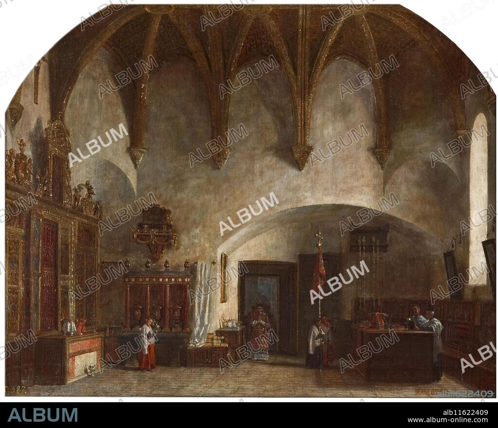 PABLO GOZALVO. Pablo Gonzalvo Pérez / 'Interior of the minor sacristy in the cathedral of Ávila. Exit of the High Mass'. 1874. Oil on canvas.