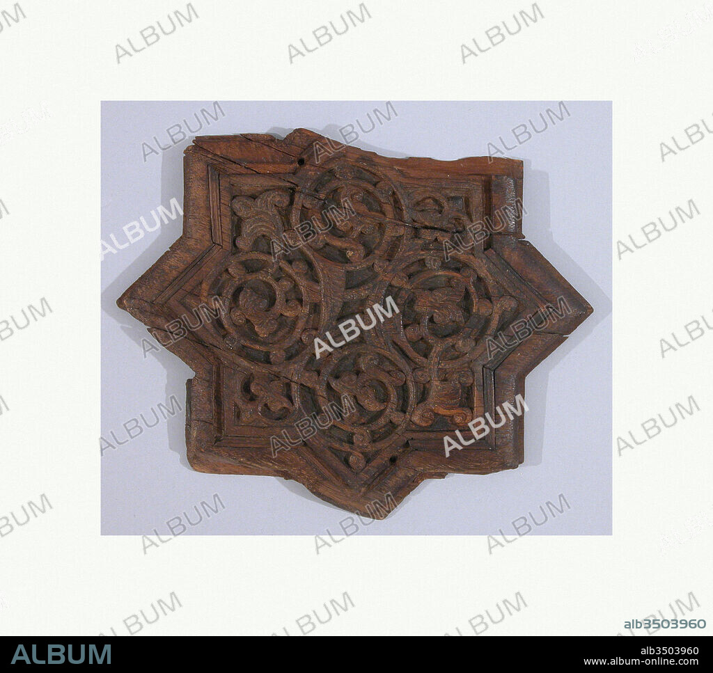 Panel, dated 1296, Made in Egypt, Cairo, Wood; carved and inlaid, 8 11/16 x 5/8 in. (22 x 1.6 cm), Wood, Before becoming sultan in 1296, the Mamluk Husam al-Din Lajin spent a year in hiding at the dilapidated Ibn Tulun Mosque in Cairo. He vowed to renovate the mosque someday, and an enormous minbar was the result.