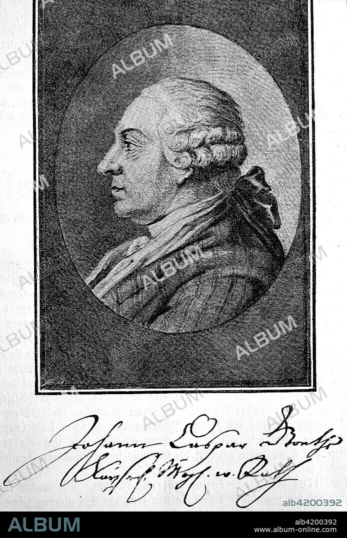 Johann Caspar Goethe, 1710-1782, the father of Johann Wolfgang von Goethe, was a wealthy lawyer and imperial council in Frankfurt am Main, woodcut from the year 1882, digital improved.