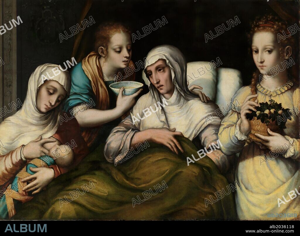 Luis de Morales / 'The Birth of the Virgin', 1560-1570, Spanish School, Oil on panel, 69,2 cm x 93,2 cm, P07859.