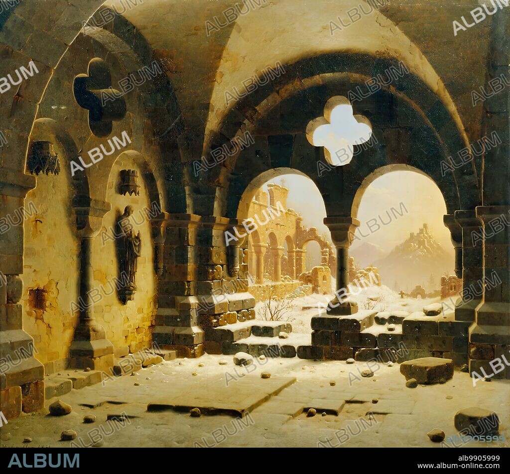 CARL HASENPFLUG. Monastery ruins in winter, 1851.