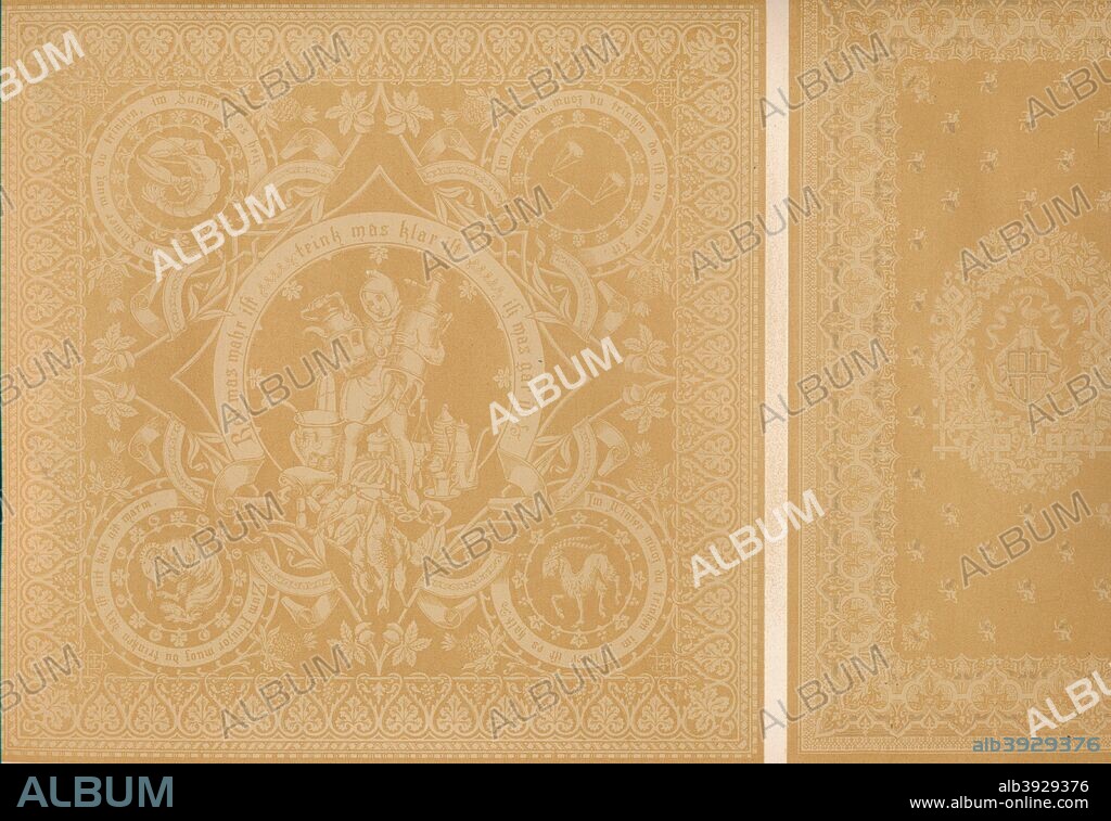 'Damask Linen by Mr C. Faber, Stuttgart  and Messrs. Burre Bros. Dumferline', 1863. Gifts presented to Alexandra of Denmark on the occasion of her marriage to the future Edward VII. Edward VII (1841-1910), married Alexandra of Denmark (1844-1925) at St George's Chapel, Windsor Castle, 10th March, 1863. From A Memorial of the Marriage of H.R.H. Albert Edward, Prince of Wales and H.R.H. Alexandra, Princess of Denmark, by W. H Russell. [Day and Son, London, 1863].
