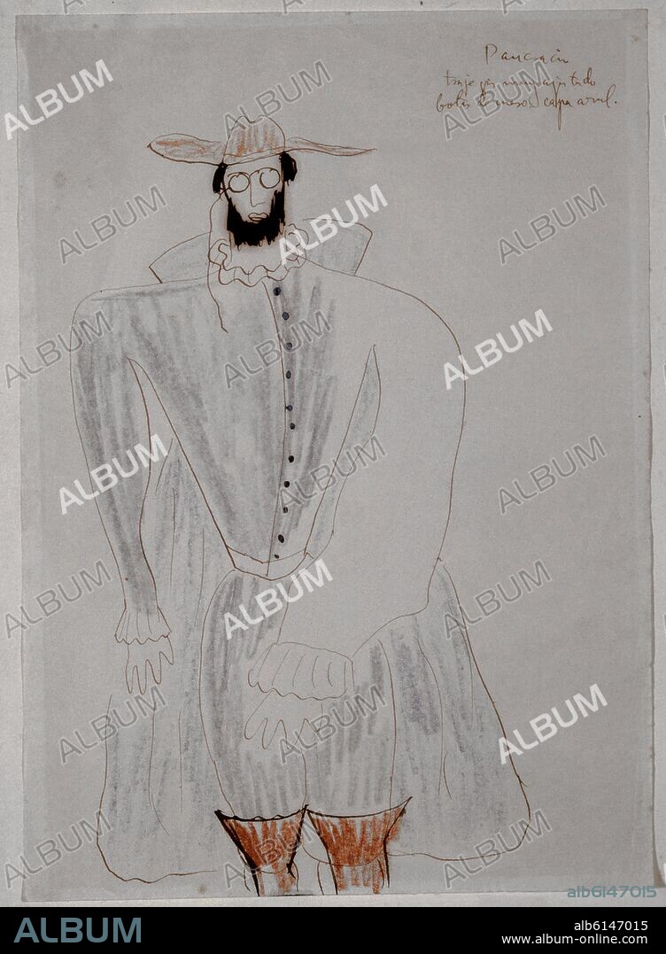 FEDERICO GARCÍA LORCA. DIBUJO-PANCRACIO CON TRAJE MUY AJUSTADO,BOTAS DE CUERO Y CAPA AZUL.