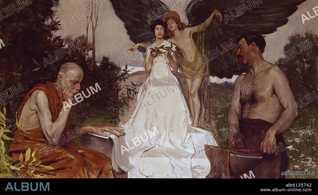JOSE MARIA RODRIGUEZ ACOSTA. CORONACION DE LAUREL AL TRABAJO-ALEGORIA.