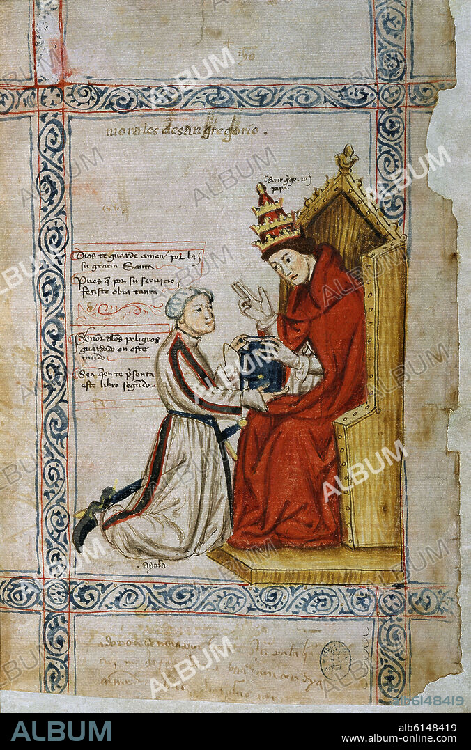 GREGORIO I O GREGORIO MAGNO O SAN GREGORIO. MORALIA SIVE EXPOSITIO IN JOB DE 945 - ILUMINADO POR FLORENTIUS - V17-6 F1 - SANTO PAPA DA EL LIBRO A LOPEZ DE AYALA CODICE MS 80.