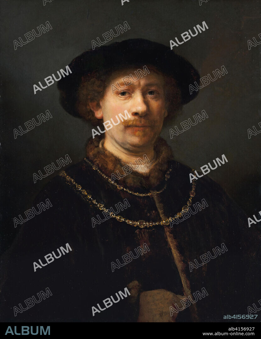 Harmensz. van Rijn Rembrandt (Leiden, 1606-Amsterdam, 1669). Autorretrato con gorra y dos cadenas (hacia 1642 - 1643). Óleo sobre tabla. 72 x 54,8 cm.