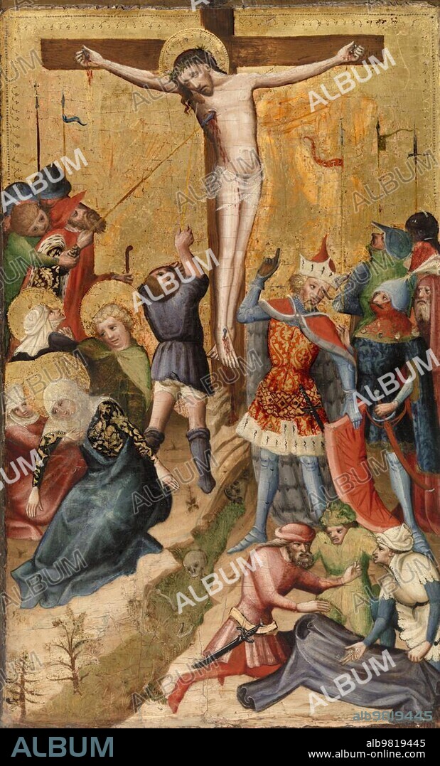 The Crucifixion, Execution, of Jesus of Nazareth, Christ, Good Friday, Golgotha, c. 1400, Austria, Historical, digitally restored reproduction from a 19th century original