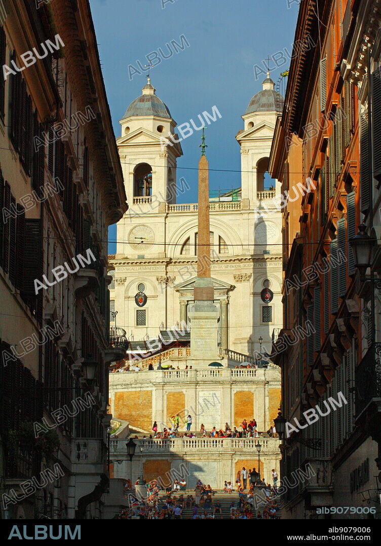 View of the Trinità dei Monti church located at the top of the Spanish Steps. Rome. Italy 2013.