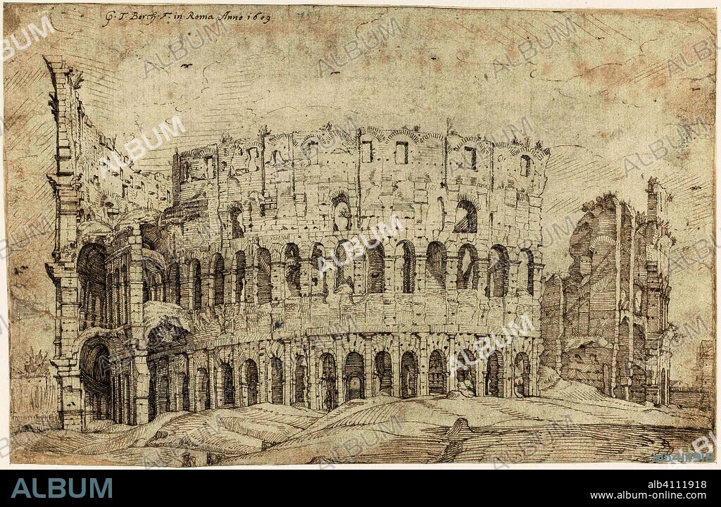 Exterior of the ruins of the Colosseum, Rome. Draughtsman: Gerard ter Borch (I) (signed by artist). Dating: 1609. Place: Rome. Measurements: h 175 mm × w 270 mm.