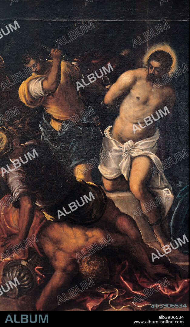 TINTORETTO. Crowning with thorns. Date/Period: 1592 ca. Painting. Oil on canvas. Height: 1,865 mm (73.42 in); Width: 1,170 mm (46.06 in).