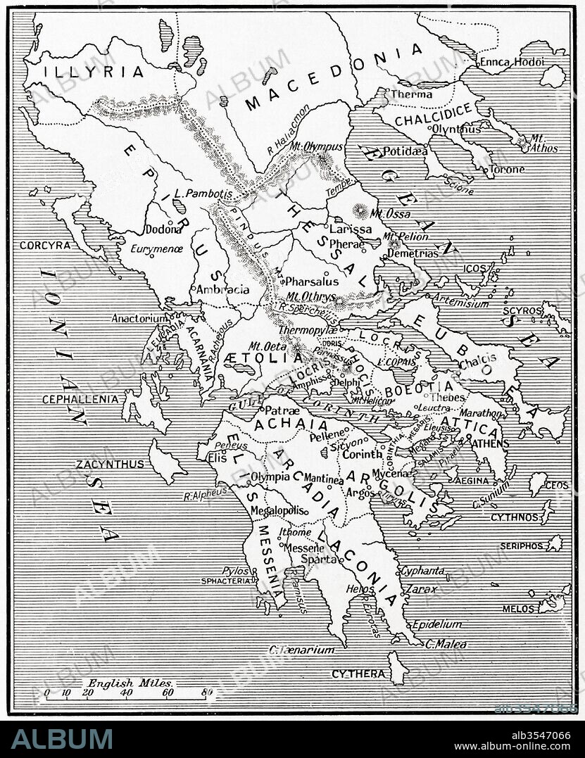 Map of Ancient Greece, 500 - 300 BC. From Hutchinson's History of the Nations, published 1915.