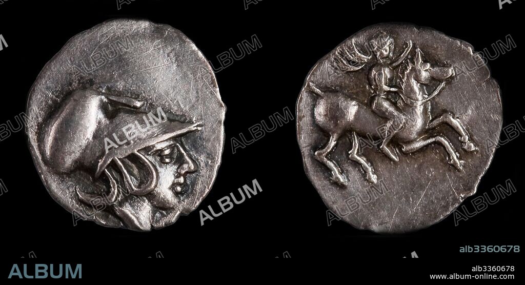 ANCIENT COINS NUMISMATIC. Emporiae coin. Obverse: Head of Athena with Corinthian helmet.