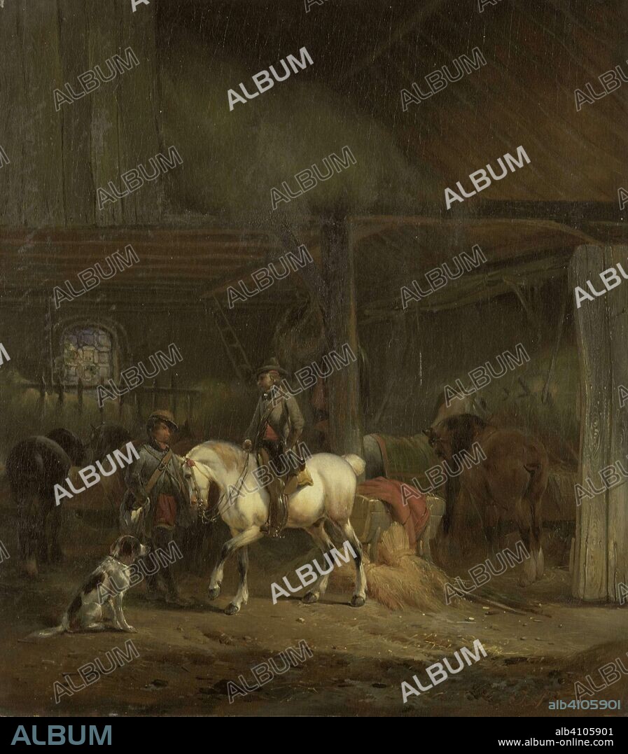 JOSEPH MOERENHOUT. Horse Stable. Dating: c. 1830 - c. 1840. Measurements: h 39 cm × w 34 cm; d 7.5 cm.