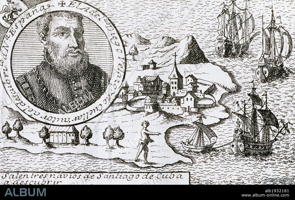 Diego Velazquez de Cuellar (1465-1524). Spanish explorer. He conquered and governed Cuba on behalf of Spain. Engraving, 1726.