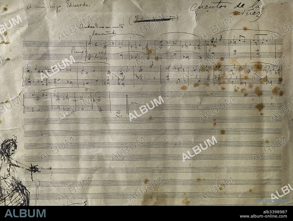 Enrique Granados (1867-1916). Spanish composer and pianist. Tales of Childhood. Manuscript autograph of the musician dedicated to his son Eduardo. Private collection.