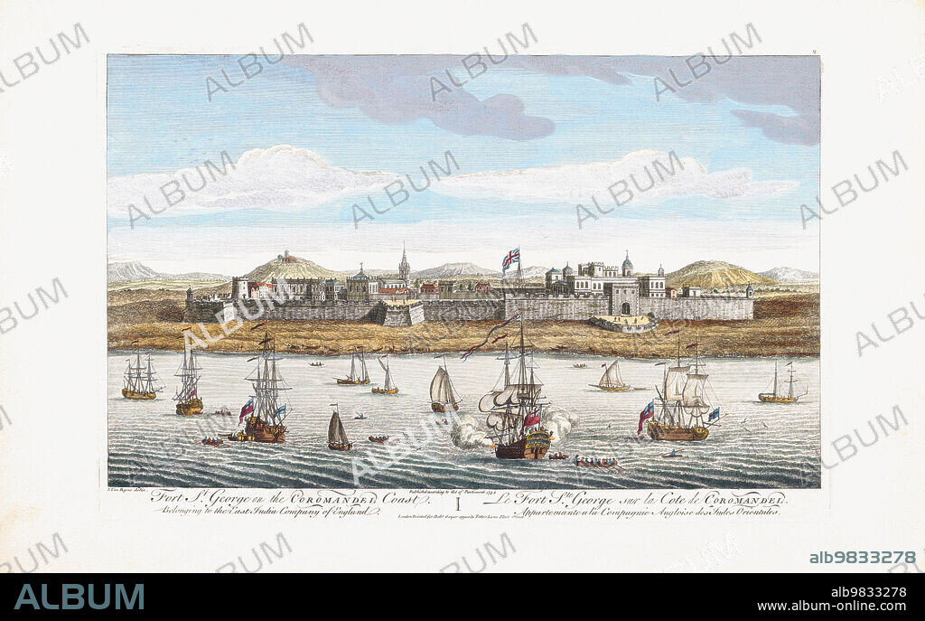 Fort St. George on the Coromandel Coast. Belonging to the East India Company of England. The fort at Madras, modern Chennai, was founded in 1639 and was the first British fortress in India. From an 18th century print by an anonymous artist after a work by Jan Van Ryne.