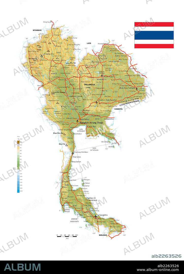 TAILANDIA. Mapa físico y político de Tailandia.
