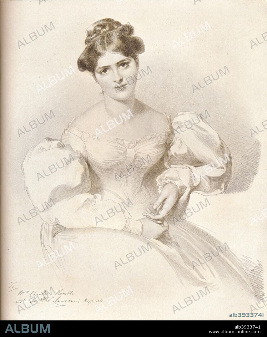Frances Anne Fanny Kemble, (1809-1893), British actress c1829. An engraving by Richard James Lane (1800-1872), after Sir Thomas Lawrence (1769-1830). From The Connoisseur, Vol. XXIII by [Otto Limited, London, 1909].