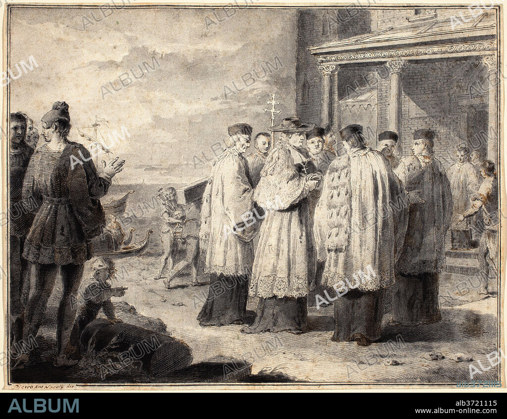PIETRO ANTONIO NOVELLI. A Venetian Scene. Dimensions: sheet: 21.8 x 28.2 cm (8 9/16 x 11 1/8 in.). Medium: pen and black, gray, and brown ink with gray wash on laid paper.