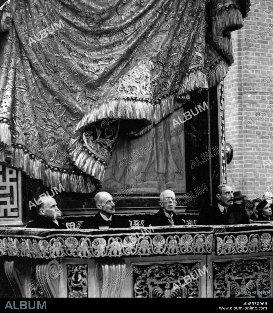 Stockholm 1939-10-19. De fyra nordiska statscheferna fotograferade under en bönegudstjänst i Storkyrkan under fyrmaktsmötet. President Kyösti Kallio (Finland), kung Haakon VII (Norge), kung Gustaf V och kung Christian X (Danmark). Foto: SvD / TT / kod 12014.