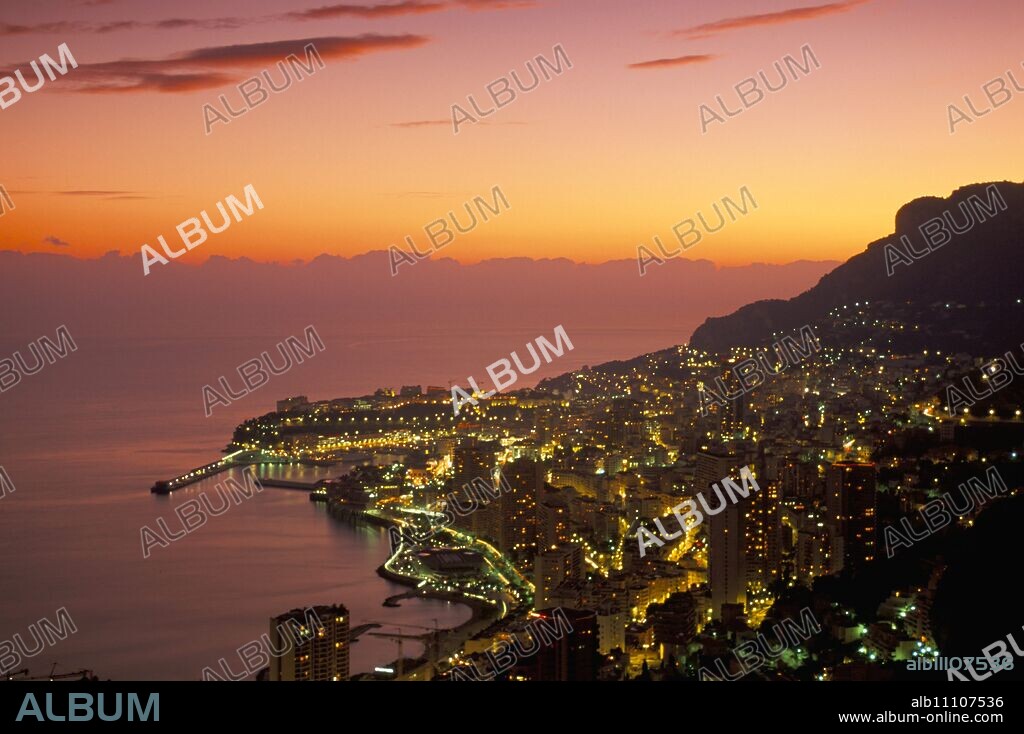 Monte Carlo at sunset, Monaco, Cote d'Azur, Mediterranean, Europe.