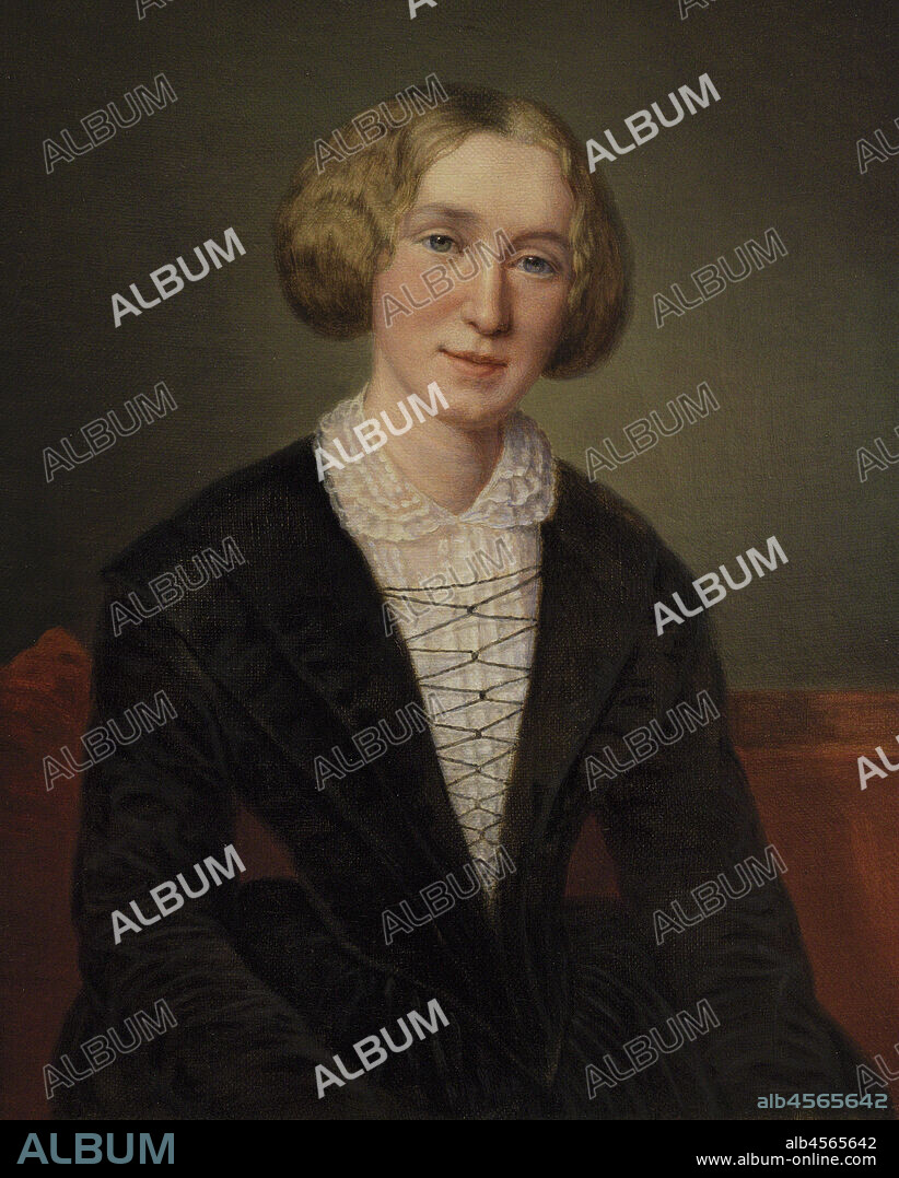 FRANCOIS D'ALBERT DURADE (1804-1886). SWISS ARTIST.. Mary Ann Evans (1819-1880). Known by her pseudonym George Eliot. English novelist. Portrait. replica by François D'Albert Durade (1804-1886). Oil on canvas (34,3 x 26,7 cm), 1850-1886, after a work of 1850. National Portrait Gallery. London, England, United Kingdom.